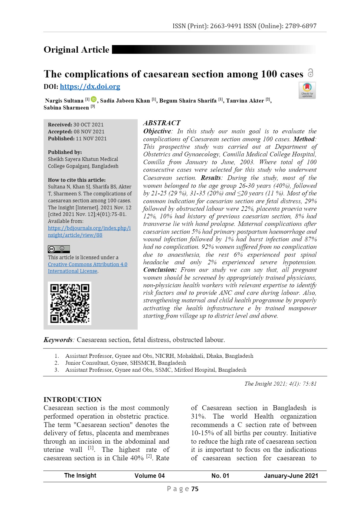 The complications of caesarean section among 100 cases