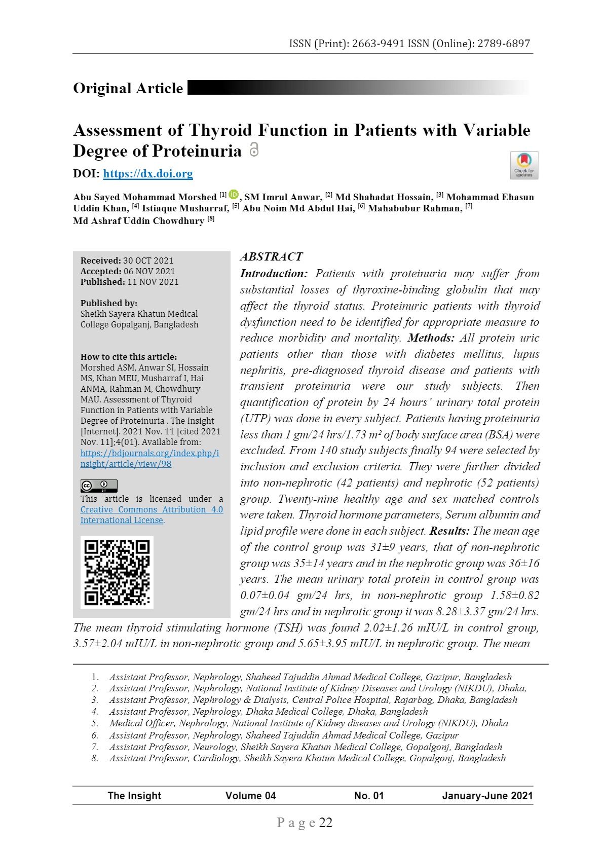 Assessment of Thyroid Function in Patients with Variable Degree of Proteinuria
